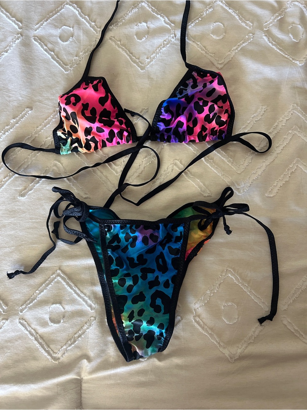 Rainbow Leopard Micro scrunch Print String Bikini plus G-String